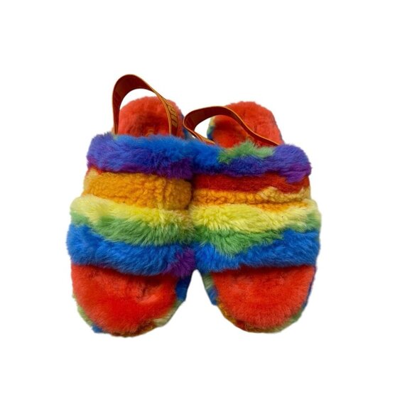 UGG Fluff Yeah Colorful Platform Strap Support Slippers Size 3 Furry - Picture 1 of 8